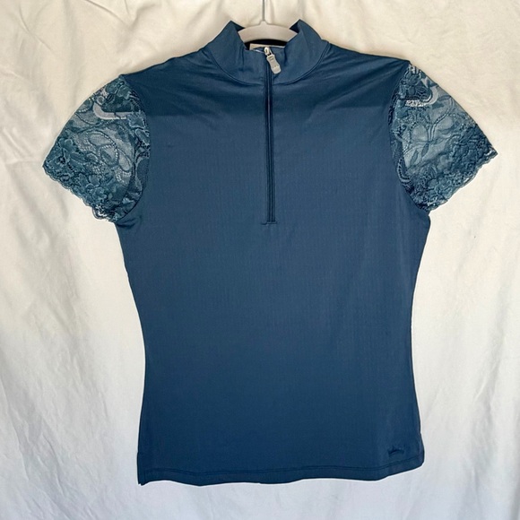 Chic Lace Sleeve Women's Blouse - Teal - Picture 3 of 6